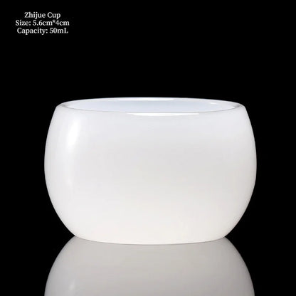 Chinese Style Teacup White Jade Porcelain Kung Fu Tea Set Ceramic Glass Glaze Personal Customized Tea Cup Bowl Teaware Gift