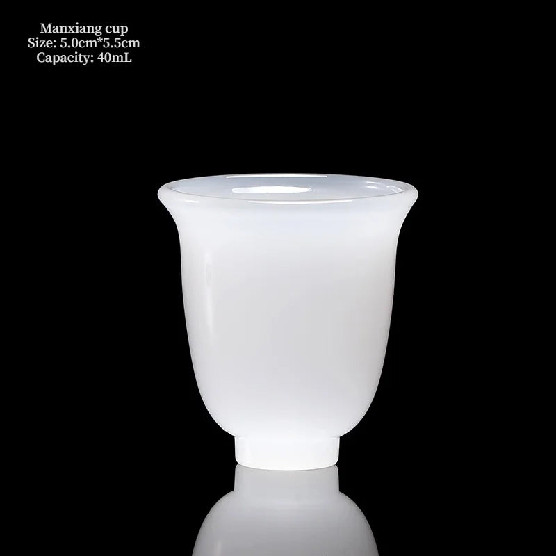 Chinese Style Teacup White Jade Porcelain Kung Fu Tea Set Ceramic Glass Glaze Personal Customized Tea Cup Bowl Teaware Gift