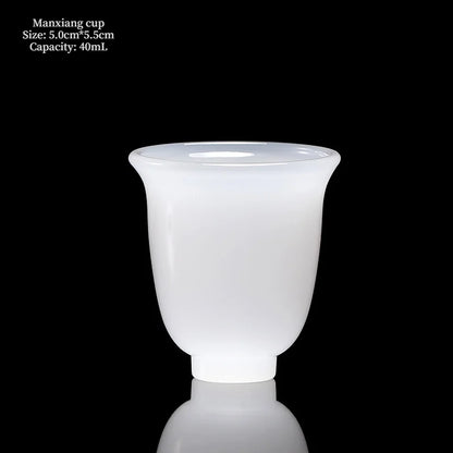 Chinese Style Teacup White Jade Porcelain Kung Fu Tea Set Ceramic Glass Glaze Personal Customized Tea Cup Bowl Teaware Gift