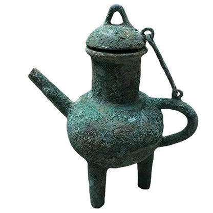 Chinese Style Teapots Ornaments, Green Rust Bronze Pot, Metal Utensils, Antique Ornaments, Collection Gift, Ornaments