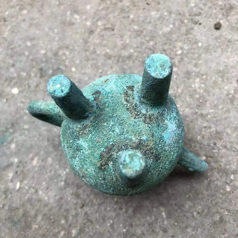 Chinese Style Teapots Ornaments, Green Rust Bronze Pot, Metal Utensils, Antique Ornaments, Collection Gift, Ornaments