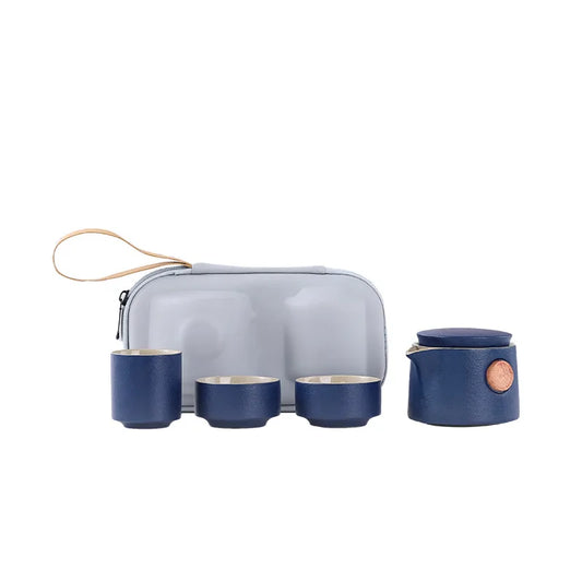 Chinese Style Travel Tea Set with Carrying Bag Ceramic Glaze Teapot 1 Pot 3 Cups Outdoor Camping Teapot Kung Fu Tea Cup Set