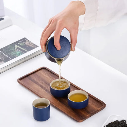 Chinese Style Travel Tea Set with Carrying Bag Ceramic Glaze Teapot 1 Pot 3 Cups Outdoor Camping Teapot Kung Fu Tea Cup Set