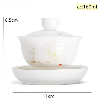 Chinese Suet Jade White Porcelain Gaiwan Handmade Ceramic Teacup Travel Tea Bowl Home Teaware Accessories Drinkware 150ml