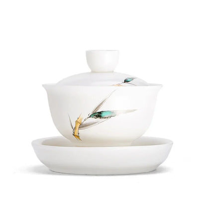 Chinese Suet Jade White Porcelain Gaiwan Handmade Ceramic Teacup Travel Tea Bowl Home Teaware Accessories Drinkware 150ml