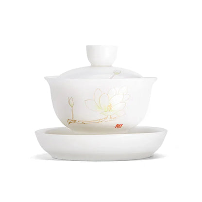 Chinese Suet Jade White Porcelain Gaiwan Handmade Ceramic Teacup Travel Tea Bowl Home Teaware Accessories Drinkware 150ml
