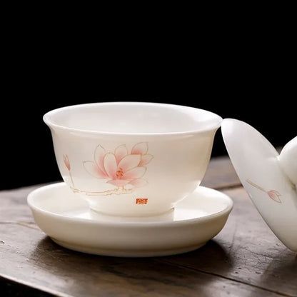 Chinese Suet Jade White Porcelain Gaiwan Handmade Ceramic Teacup Travel Tea Bowl Home Teaware Accessories Drinkware 150ml