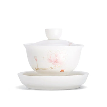 Chinese Suet Jade White Porcelain Gaiwan Handmade Ceramic Teacup Travel Tea Bowl Home Teaware Accessories Drinkware 150ml