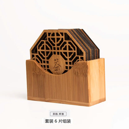 Chinese Tea Ceremony Bamboo Coaster Set, Kungfu Tea Cup Mat, Saucer Chinoiserie, Creative Accessories
