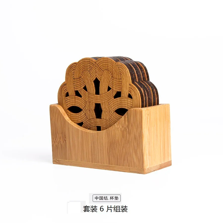 Chinese Tea Ceremony Bamboo Coaster Set, Kungfu Tea Cup Mat, Saucer Chinoiserie, Creative Accessories