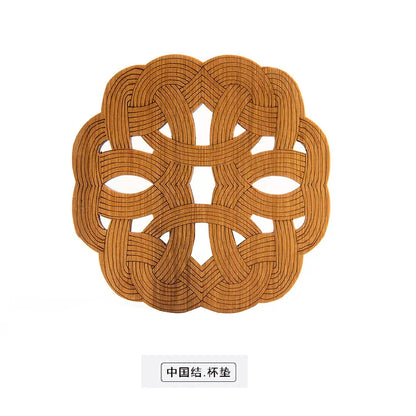 Chinese Tea Ceremony Bamboo Coaster Set, Kungfu Tea Cup Mat, Saucer Chinoiserie, Creative Accessories