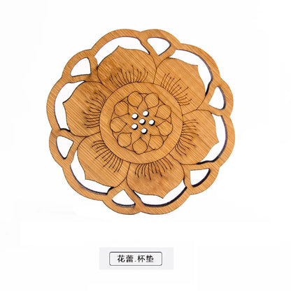 Chinese Tea Ceremony Bamboo Coaster Set, Kungfu Tea Cup Mat, Saucer Chinoiserie, Creative Accessories
