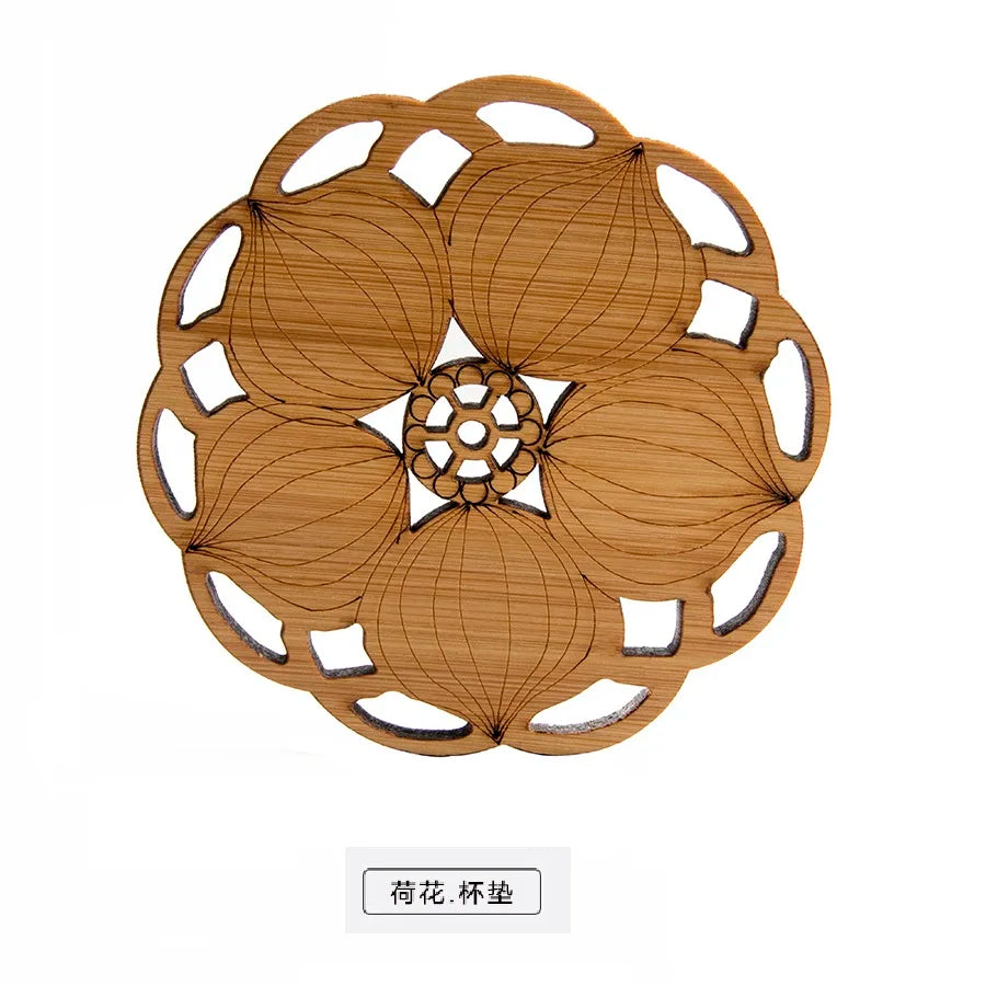 Chinese Tea Ceremony Bamboo Coaster Set, Kungfu Tea Cup Mat, Saucer Chinoiserie, Creative Accessories