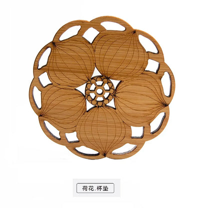 Chinese Tea Ceremony Bamboo Coaster Set, Kungfu Tea Cup Mat, Saucer Chinoiserie, Creative Accessories