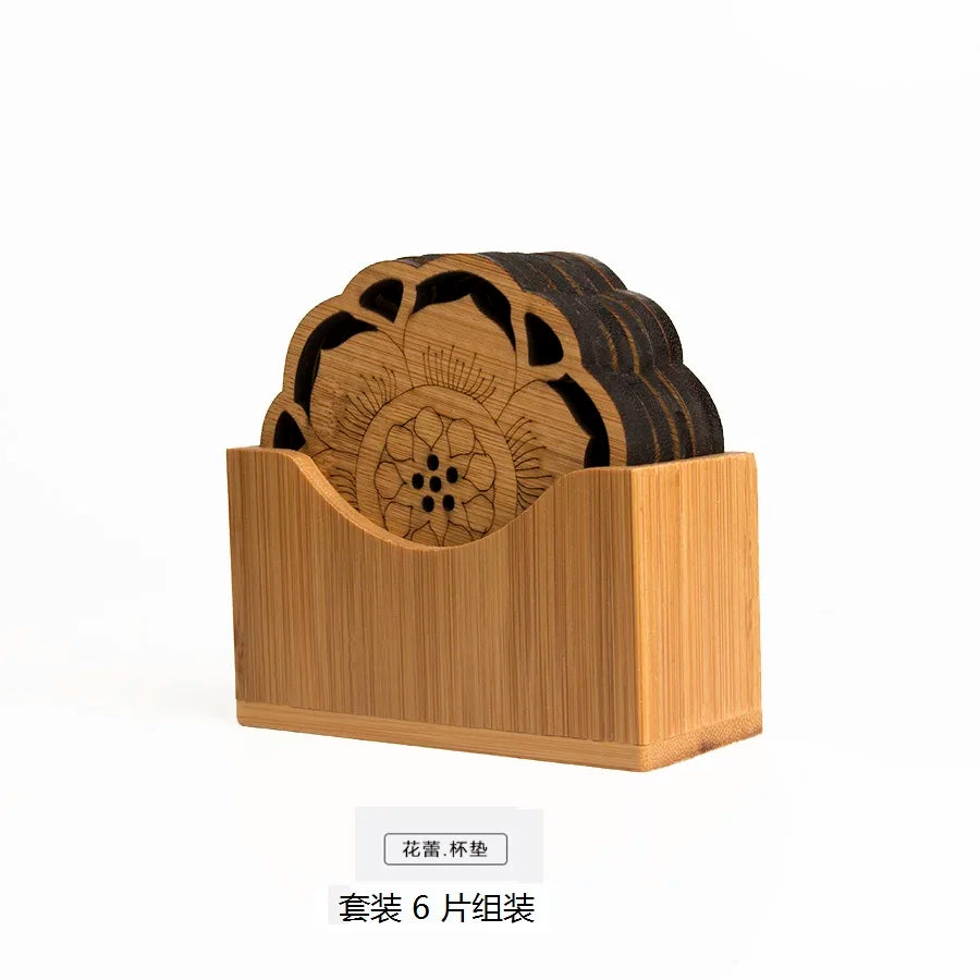 Chinese Tea Ceremony Bamboo Coaster Set, Kungfu Tea Cup Mat, Saucer Chinoiserie, Creative Accessories