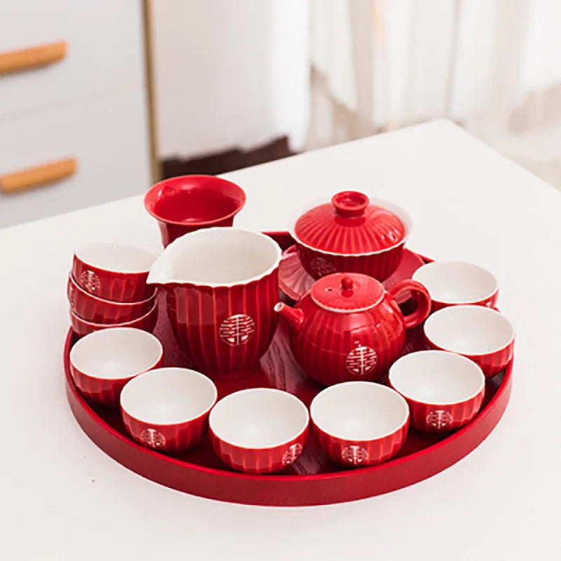 Chinese Tea Gift Set Service Porcelain Kettle Tea Pot Cups Tray for Adults Men Women Tea Ceremony Wedding Party Home Decor