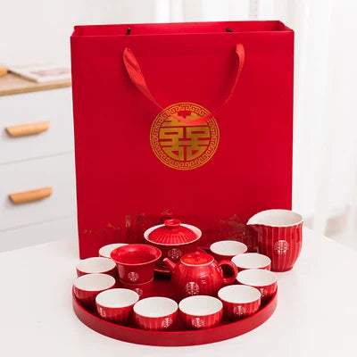 Chinese Tea Gift Set Service Porcelain Kettle Tea Pot Cups Tray for Adults Men Women Tea Ceremony Wedding Party Home Decor
