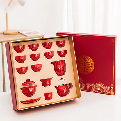 Chinese Tea Gift Set Service Porcelain Kettle Tea Pot Cups Tray for Adults Men Women Tea Ceremony Wedding Party Home Decor