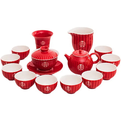 Chinese Tea Gift Set Service Porcelain Kettle Tea Pot Cups Tray for Adults Men Women Tea Ceremony Wedding Party Home Decor