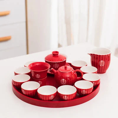 Chinese Tea Gift Set Service Porcelain Kettle Tea Pot Cups Tray for Adults Men Women Tea Ceremony Wedding Party Home Decor