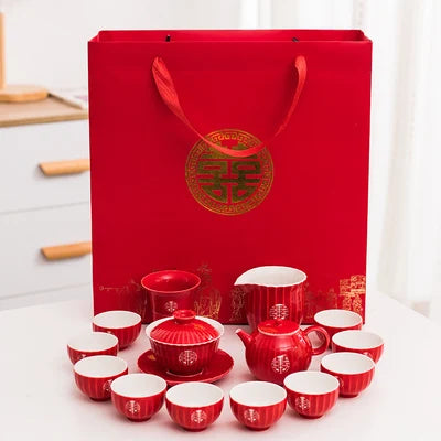 Chinese Tea Gift Set Service Porcelain Kettle Tea Pot Cups Tray for Adults Men Women Tea Ceremony Wedding Party Home Decor