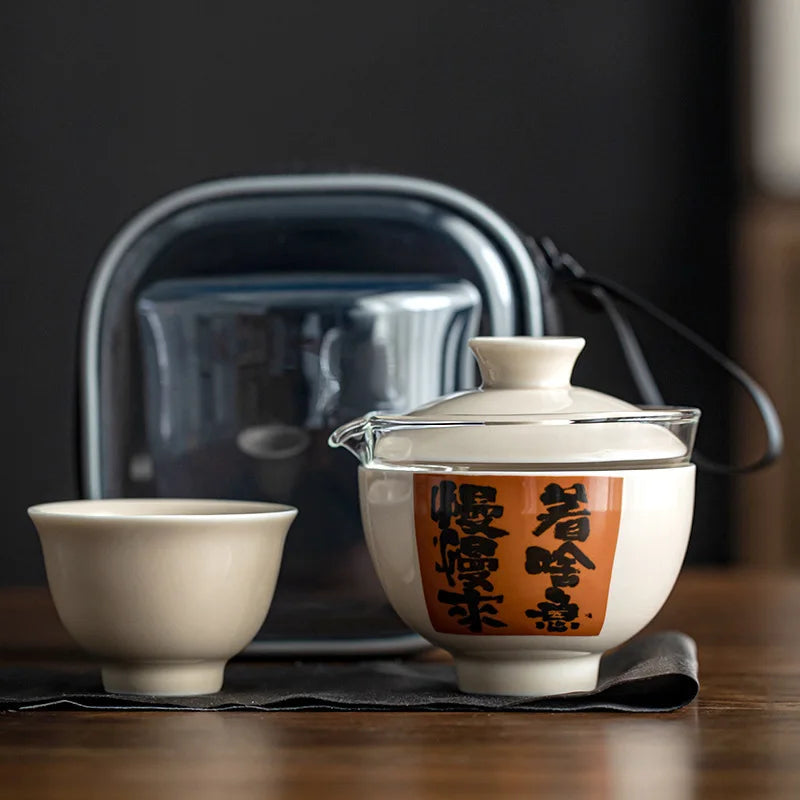 Chinese Tea Pot and Cups Set Portable Teapot Teacup Set with Travel Kit Gongfu Teaware Ceramic Outdoor Tea Bowl Cup Set