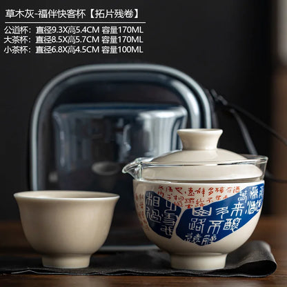 Chinese Tea Pot and Cups Set Portable Teapot Teacup Set with Travel Kit Gongfu Teaware Ceramic Outdoor Tea Bowl Cup Set