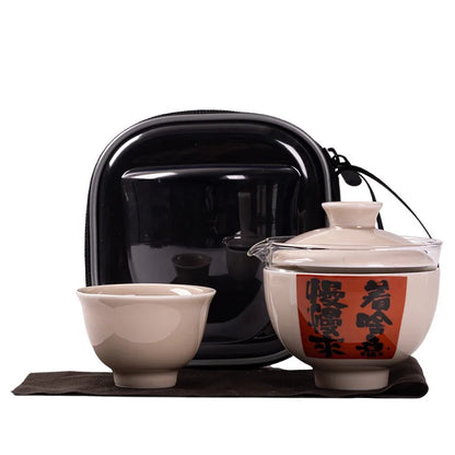 Chinese Tea Pot and Cups Set Portable Teapot Teacup Set with Travel Kit Gongfu Teaware Ceramic Outdoor Tea Bowl Cup Set