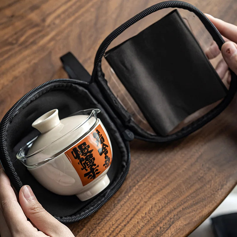 Chinese Tea Pot and Cups Set Portable Teapot Teacup Set with Travel Kit Gongfu Teaware Ceramic Outdoor Tea Bowl Cup Set