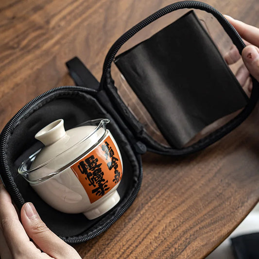 Chinese Tea Pot and Cups Set Portable Teapot Teacup Set with Travel Kit Gongfu Teaware Ceramic Outdoor Tea Bowl Cup Set