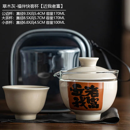 Chinese Tea Pot and Cups Set Portable Teapot Teacup Set with Travel Kit Gongfu Teaware Ceramic Outdoor Tea Bowl Cup Set