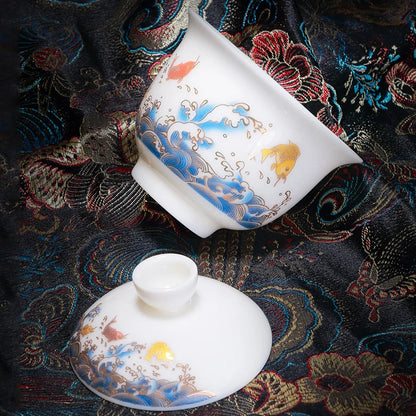 Chinese Tea Set Ceramic Suet jade Teapot Teacup Gaiwan Porcelain Teaset Kettles Teaware Sets Drinkware Chinese Tea Free Shipping