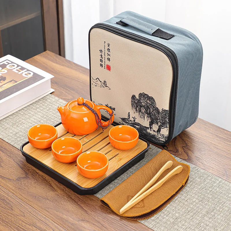 Chinese Tea Set Chinese Gongfu Tea Set Portable Teapot Set Tea Maker Infuser Portable Tea Cup Set of 6 Tea Set Porcelain