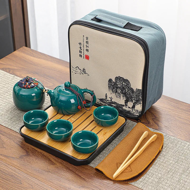 Chinese Tea Set Chinese Gongfu Tea Set Portable Teapot Set Tea Maker Infuser Portable Tea Cup Set of 6 Tea Set Porcelain