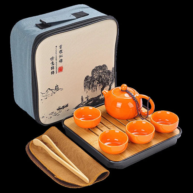 Chinese Tea Set Chinese Gongfu Tea Set Portable Teapot Set Tea Maker Infuser Portable Tea Cup Set of 6 Tea Set Porcelain