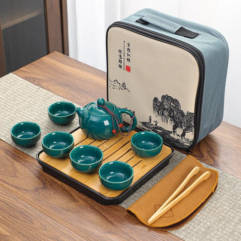 Chinese Tea Set Chinese Gongfu Tea Set Portable Teapot Set Tea Maker Infuser Portable Tea Cup Set of 6 Tea Set Porcelain