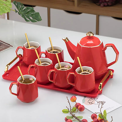Chinese Tea Set luxury Porcelain Pot and Cup Coffee Mugs For Home Household Office Traditional Red Wedding Souvenir Gifts