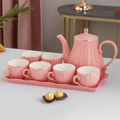 Chinese Tea Set luxury Porcelain Pot and Cup Coffee Mugs For Home Household Office Traditional Red Wedding Souvenir Gifts
