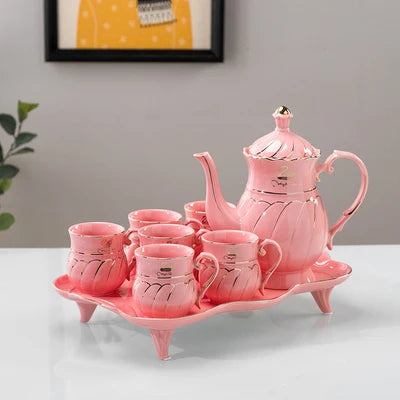 Chinese Tea Set luxury Porcelain Pot and Cup Coffee Mugs For Home Household Office Traditional Red Wedding Souvenir Gifts