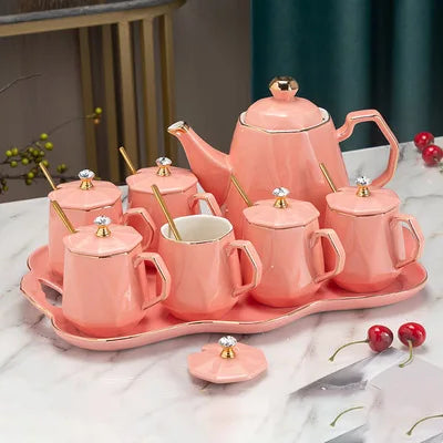 Chinese Tea Set luxury Porcelain Pot and Cup Coffee Mugs For Home Household Office Traditional Red Wedding Souvenir Gifts