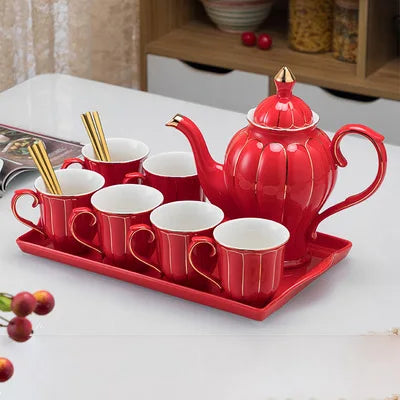 Chinese Tea Set luxury Porcelain Pot and Cup Coffee Mugs For Home Household Office Traditional Red Wedding Souvenir Gifts