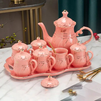 Chinese Tea Set luxury Porcelain Pot and Cup Coffee Mugs For Home Household Office Traditional Red Wedding Souvenir Gifts