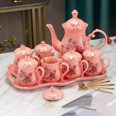 Chinese Tea Set luxury Porcelain Pot and Cup Coffee Mugs For Home Household Office Traditional Red Wedding Souvenir Gifts
