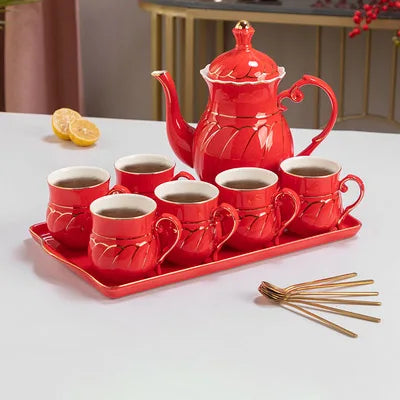 Chinese Tea Set luxury Porcelain Pot and Cup Coffee Mugs For Home Household Office Traditional Red Wedding Souvenir Gifts