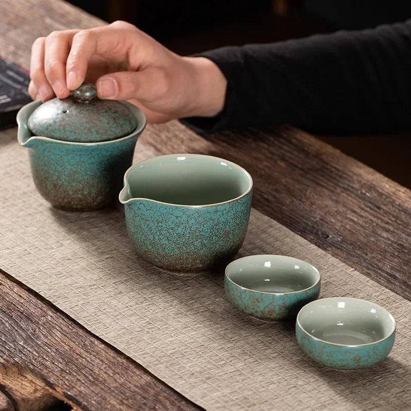 Chinese Tea Travel Set  Ceramic Portable Teapot Porcelain Teaset Gaiwan  Cups of Tea Ceremony Tea Tool