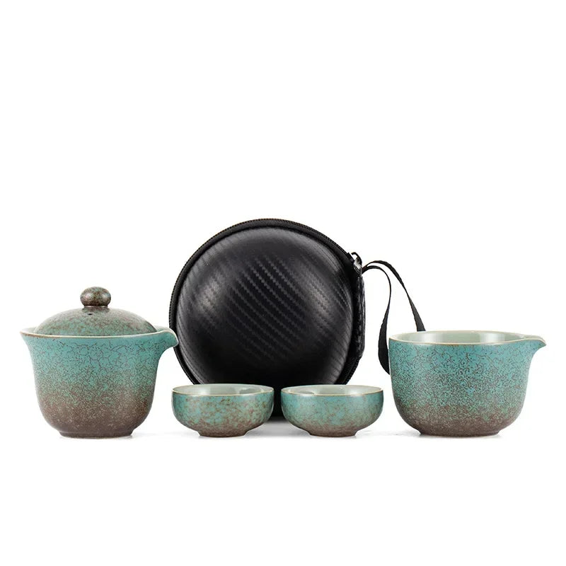 Chinese Tea Travel Set  Ceramic Portable Teapot Porcelain Teaset Gaiwan  Cups of Tea Ceremony Tea Tool