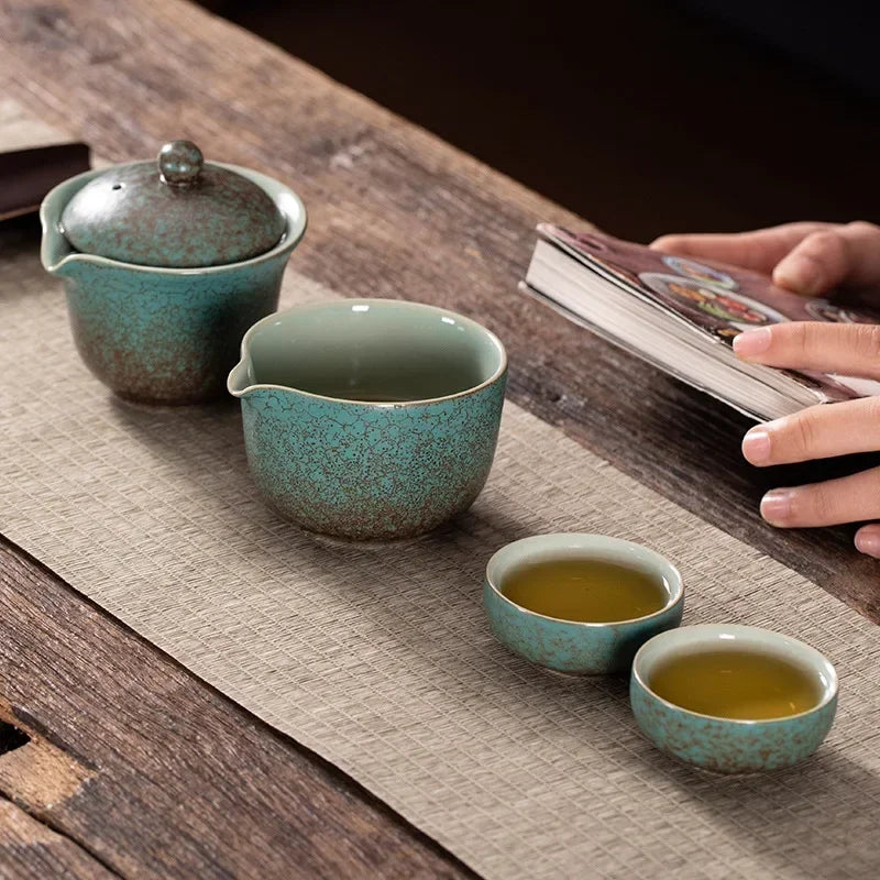Chinese Tea Travel Set  Ceramic Portable Teapot Porcelain Teaset Gaiwan  Cups of Tea Ceremony Tea Tool