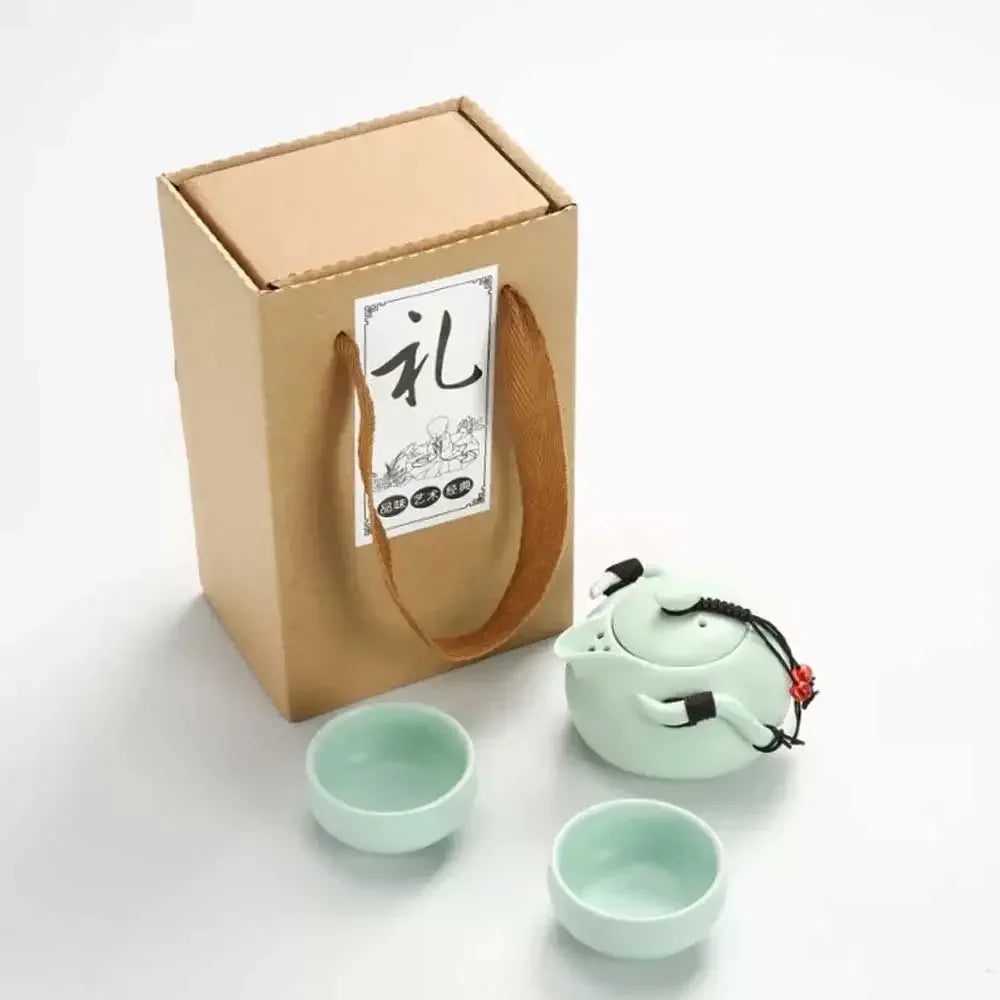 Chinese Tea Travel Set Kung Fu Ceramic Portable Teacups Teapot Porcelain Gaiwan Cups Ceremony Tools Handmade Mini Penguin Pot