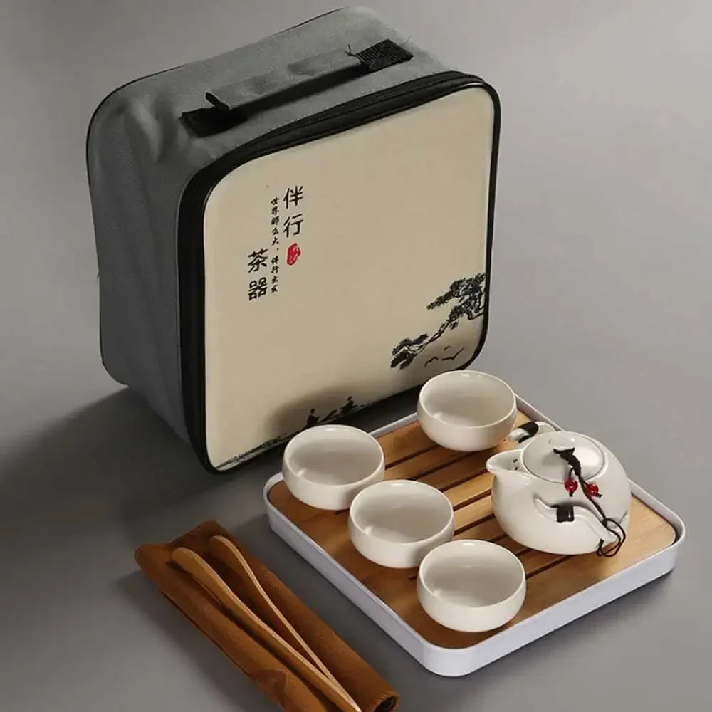 Chinese Tea Travel Set Kung Fu Ceramic Portable Teacups Teapot Porcelain Gaiwan Cups Ceremony Tools Handmade Mini Penguin Pot