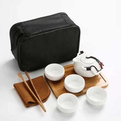 Chinese Tea Travel Set Kung Fu Ceramic Portable Teacups Teapot Porcelain Gaiwan Cups Ceremony Tools Handmade Mini Penguin Pot
